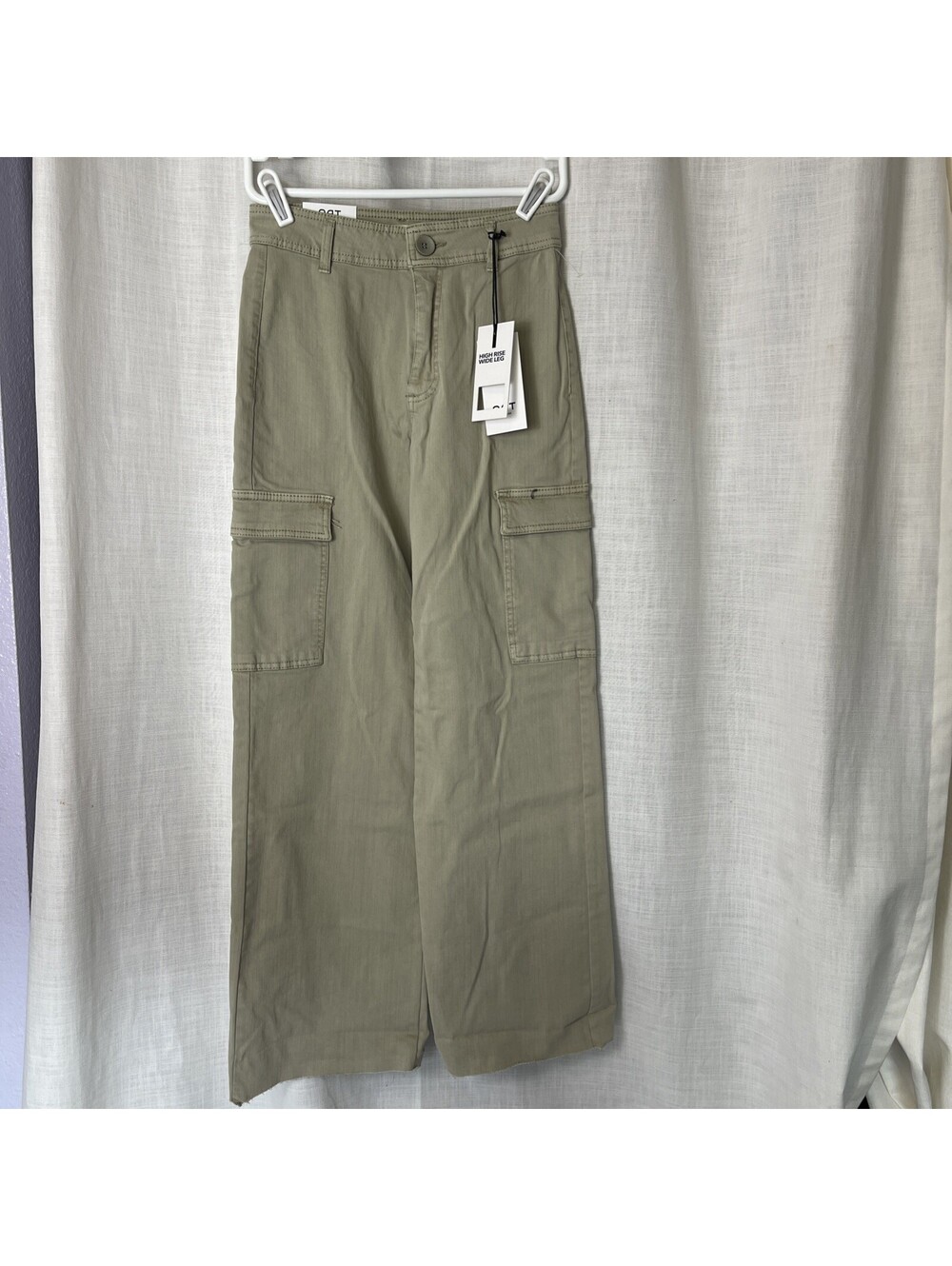 OAT New York Khaki Wide Leg Raw Hem Cargo Pant Women’s 4 NWT
